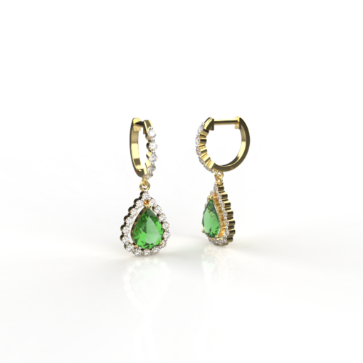 18k Gold Dangler Earring With Lab Grown Diamond and Emerald